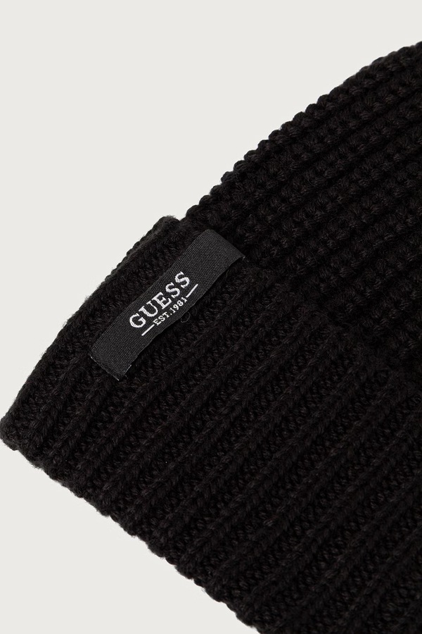 Шапка beanie чоловіча з вовною Guess колір чорний фото 2