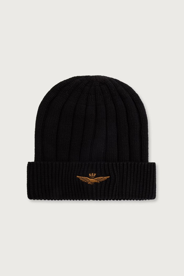 Шапка beanie мужская хлопковая Aeronautica Militare цвет черный