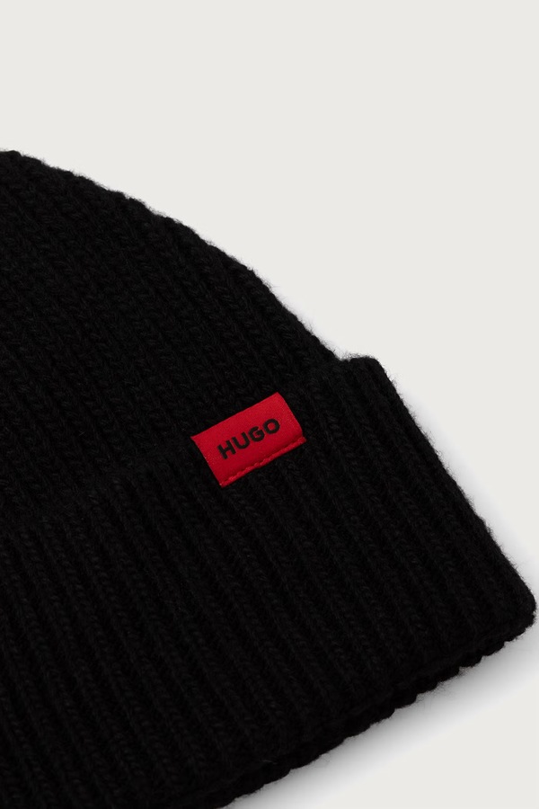 Шапка beanie мужская с шерстью HUGO Xisk цвет черный фото 2