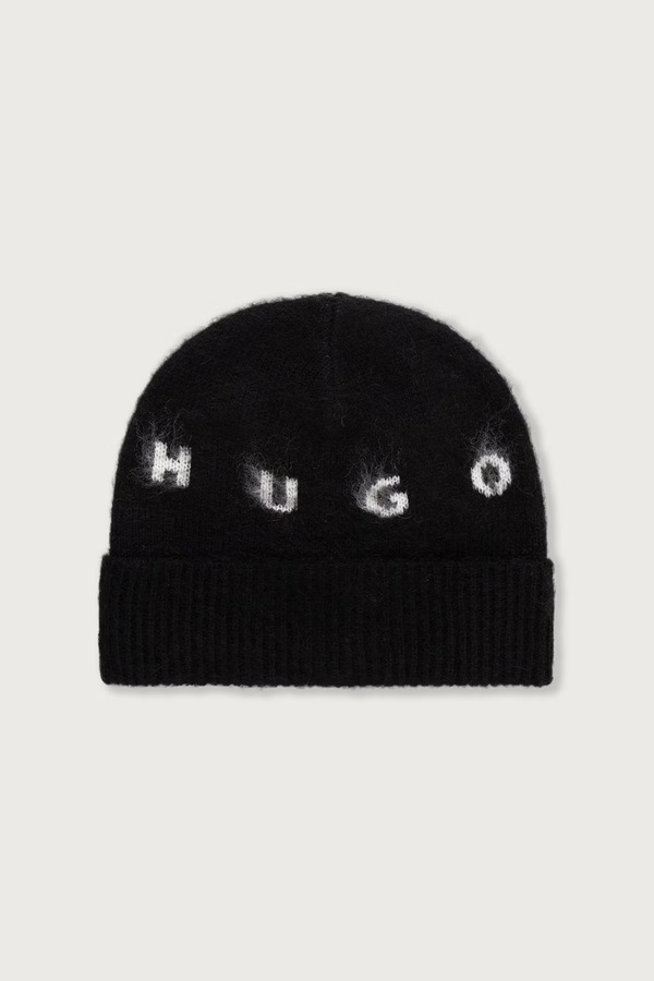 Шапка beanie чоловіча з додаванням вовни HUGO Xine колір чорний