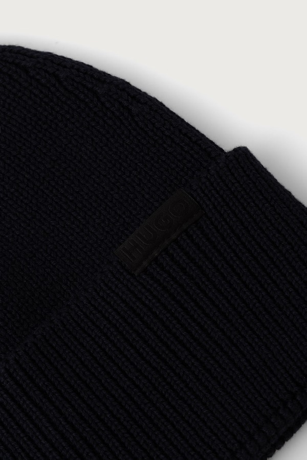 Шапка beanie чоловіча бавовняна HUGO Xential колір темно-синій фото 2