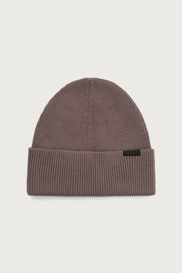 Шапка beanie чоловіча бавовняна HUGO Xential колір помаранчевий
