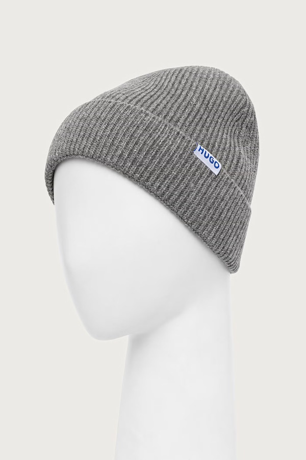 Шапка beanie чоловіча з вовною HUGO Blue Xiav_1 колір сірий фото 3