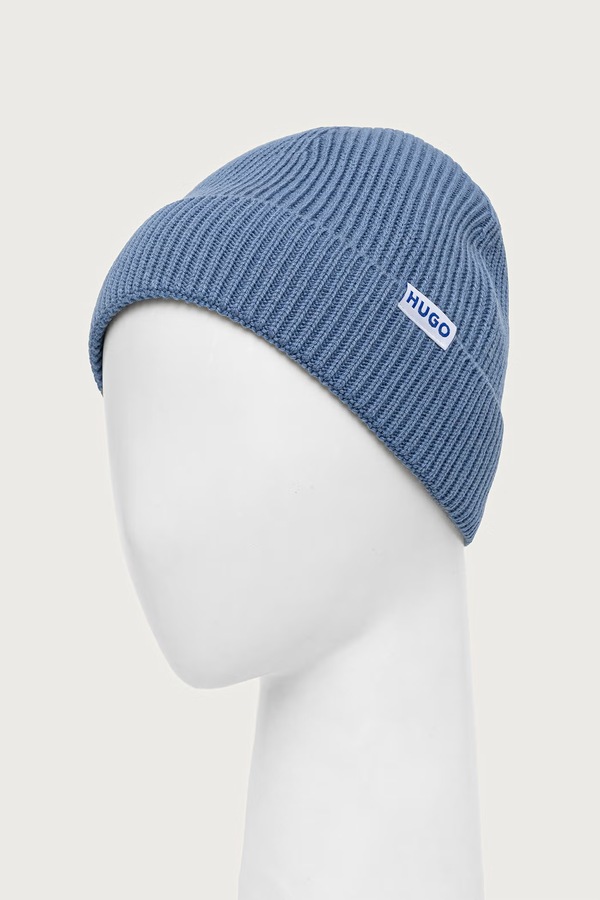 Шапка beanie чоловіча з вовною HUGO Blue Xiav_1 колір блакитний фото 3