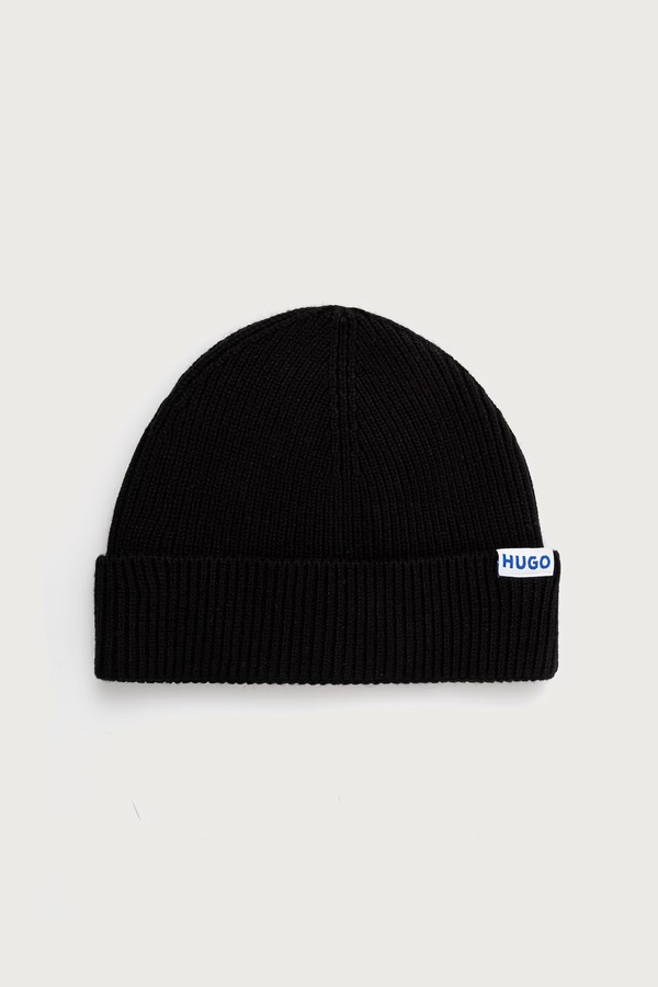 Шапка beanie чоловіча з вовною HUGO Blue Xiav_1 колір чорний