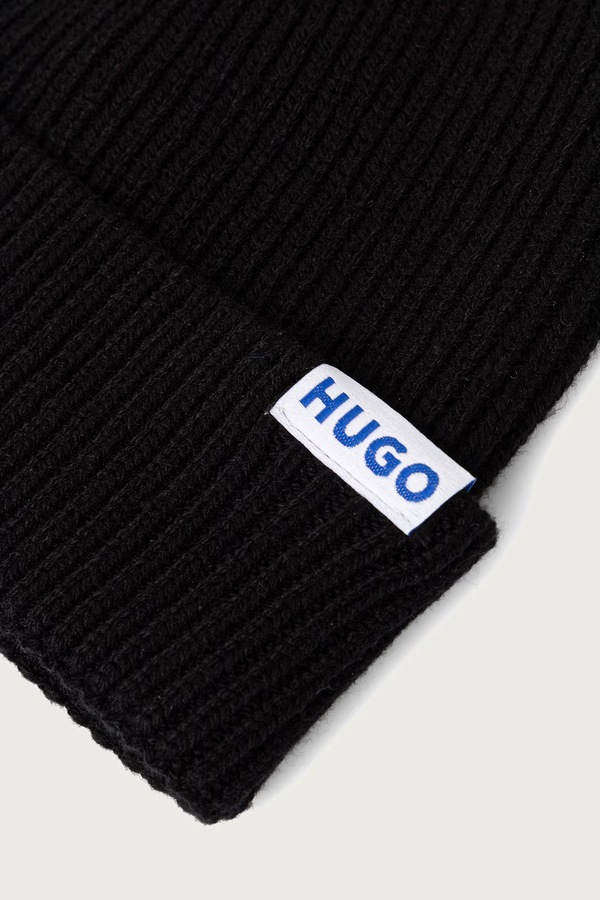 Шапка beanie чоловіча з вовною HUGO Blue Xiav_1 колір чорний фото 3