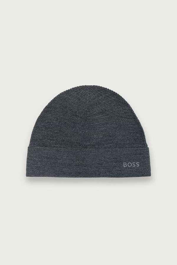 Шапка чоловіча з додаванням вовни BOSS Green Aflix_Beanie колір сірий