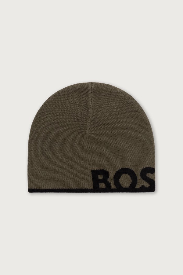 Шапка чоловіча з додаванням вовни BOSS Green Reviso_Beanie колір зелений