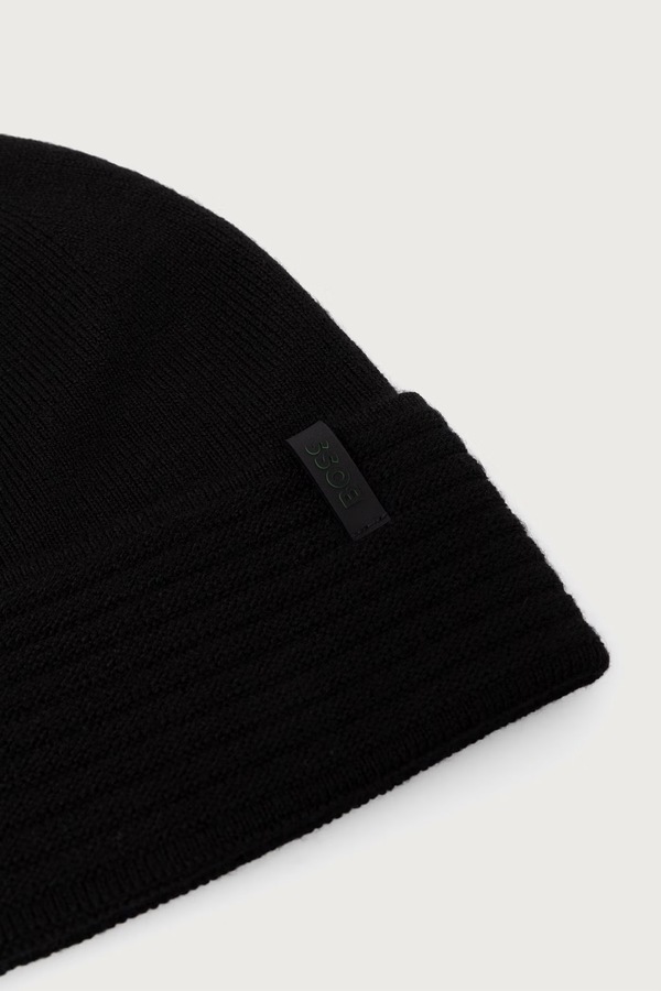 Шапка beanie чоловіча з вовною BOSS Green Termix_Beanie колір чорний фото 3
