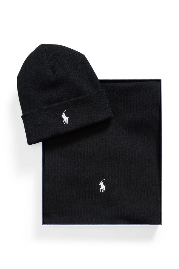 Шапка та шарф чоловіча бавовняна Polo Ralph Lauren колір чорний