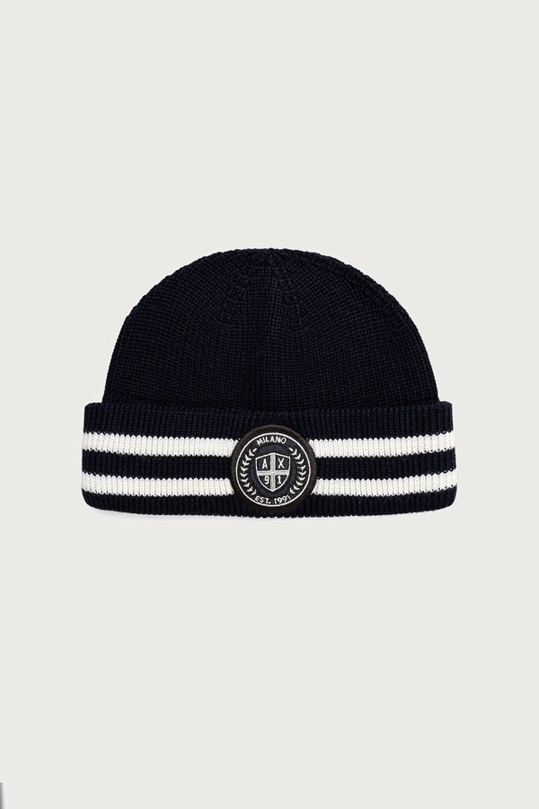 Шапка beanie чоловіча з вовною Armani Exchange колір темно-синій