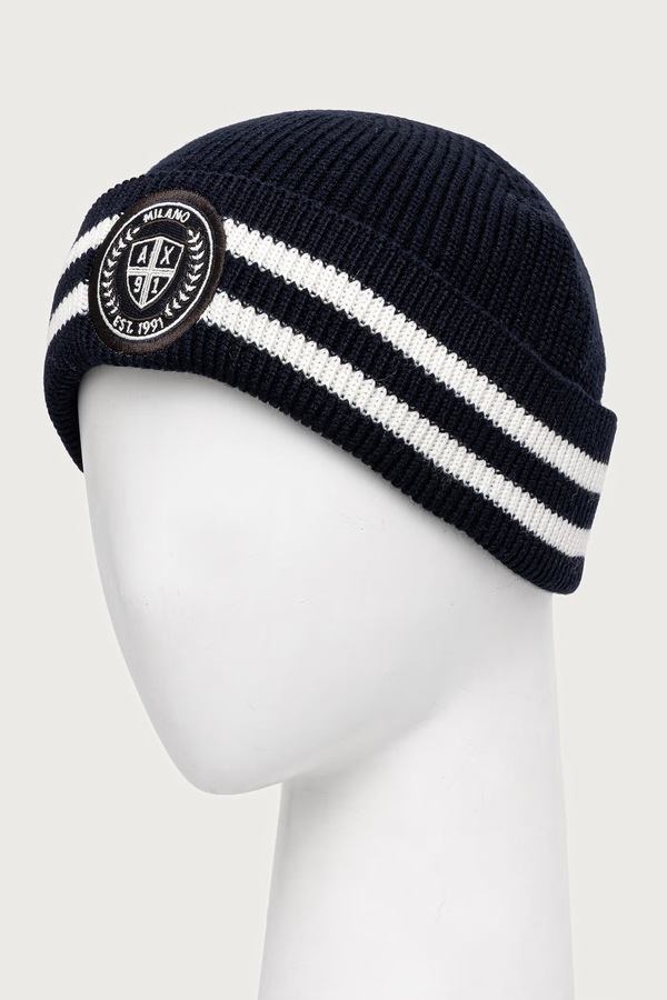 Шапка beanie мужская с шерстью Armani Exchange цвет темно-синий фото 2