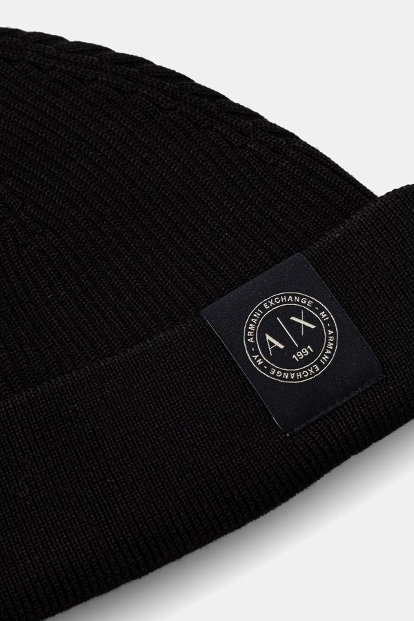 Шапка beanie мужская из добавлением шерсти Armani Exchange цвет черный