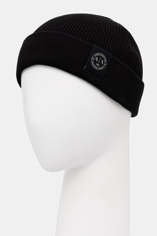 Шапка beanie мужская из добавлением шерсти Armani Exchange цвет черный фото 2