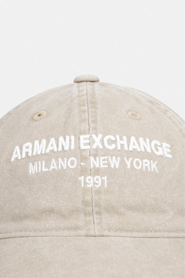 Бейсболка чоловіча бавовняна Armani Exchange колір бежевий