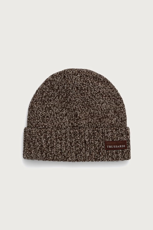 Шапка beanie чоловіча вовняна Trussardi колір коричневий