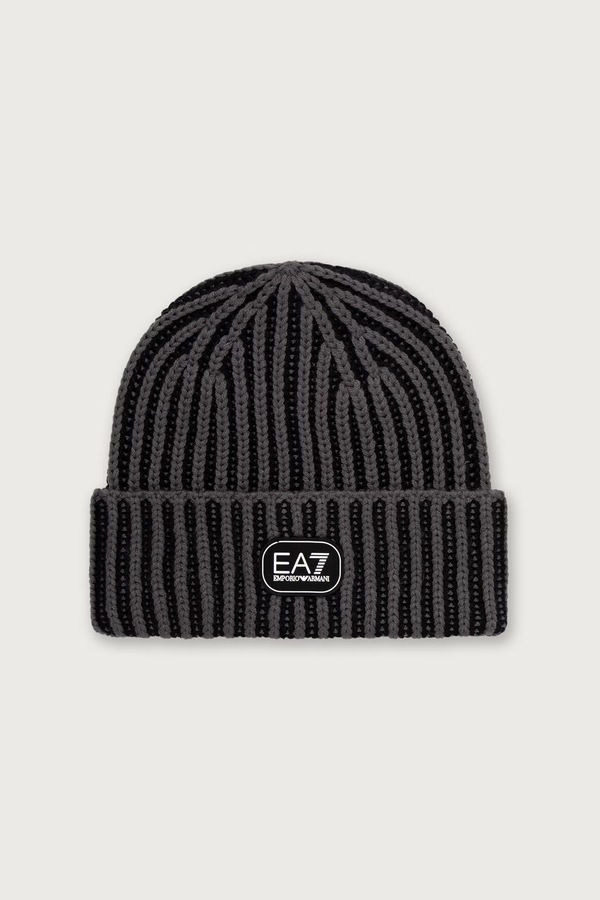 Шапка beanie чоловіча з вовною EA7 Emporio Armani колір сірий