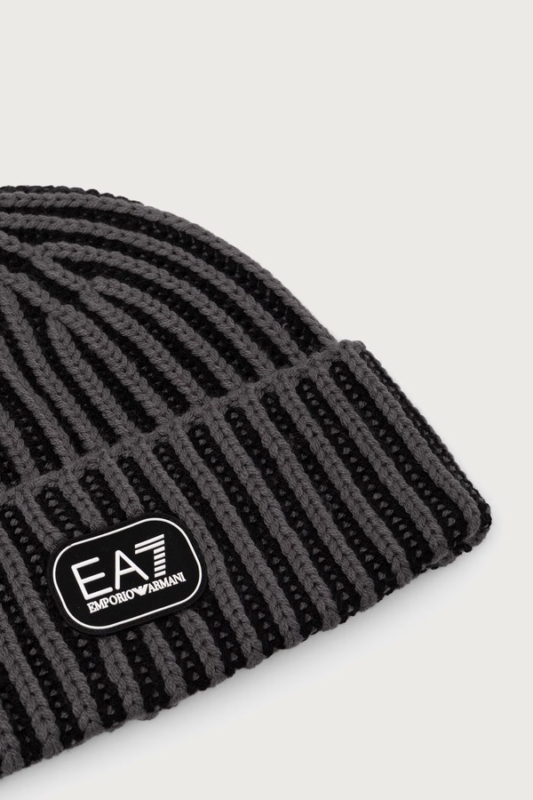 Шапка beanie чоловіча з вовною EA7 Emporio Armani колір сірий фото 3