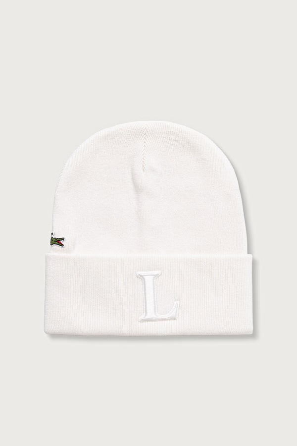 Шапка beanie с шерстью Lacoste цвет бежевый