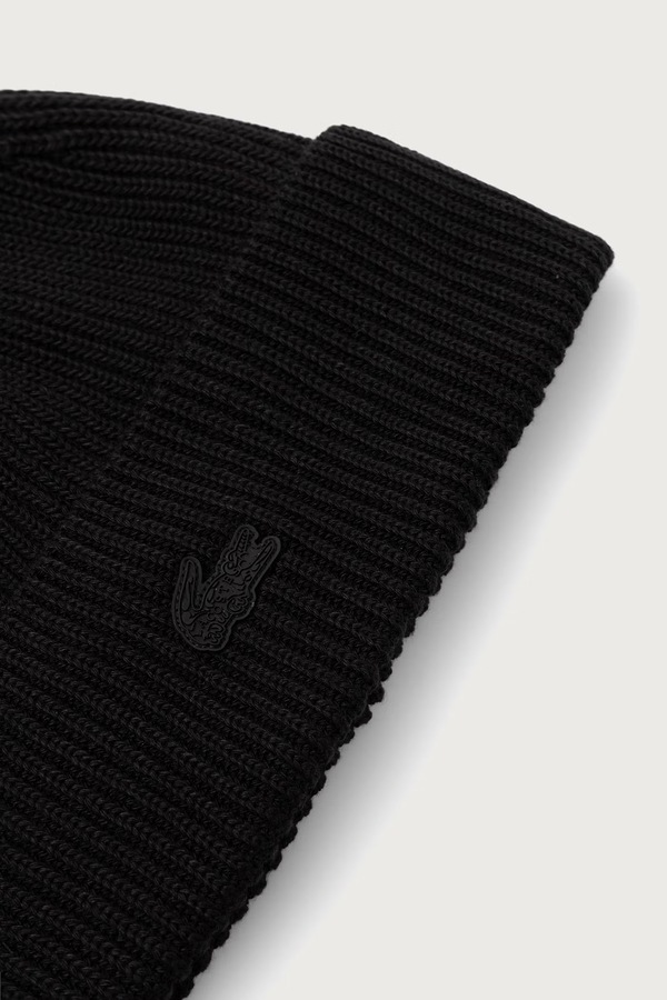 Шапка з помпоном з вовною Lacoste колір чорний фото 2