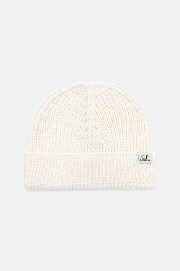 Шапка beanie із мериносової вовни C.P. Company колір бежевий