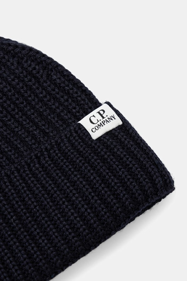 Шапка beanie із мериносової вовни C.P. Company колір темно-синій фото 2