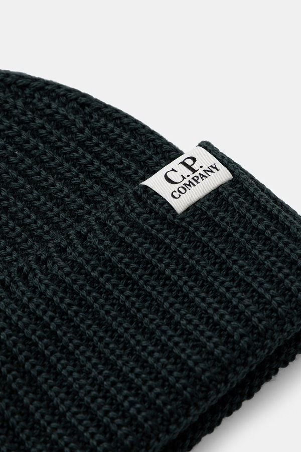 Шапка beanie із мериносової вовни C.P. Company колір зелений фото 2