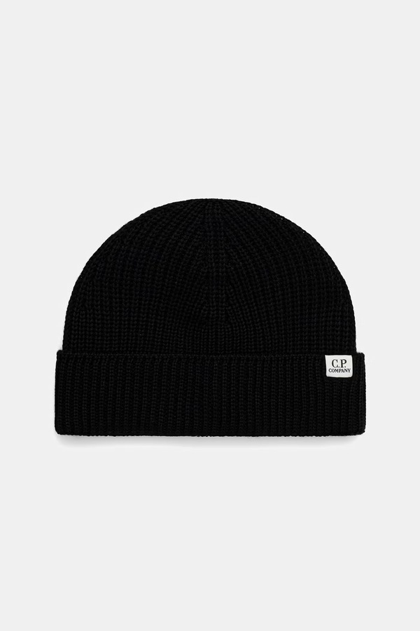 Шапка beanie із мериносової вовни C.P. Company колір чорний
