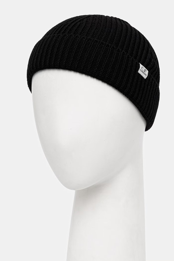Шапка beanie із мериносової вовни C.P. Company колір чорний