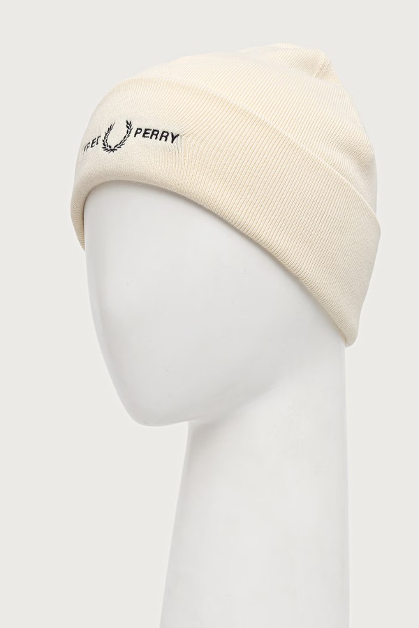 Шапка beanie с хлопком Fred Perry цвет бежевый