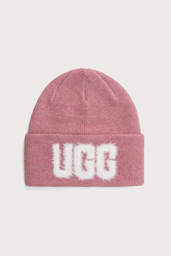 Шапка beanie з додаванням вовни UGG колір рожевий