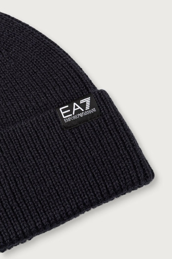 Шапка beanie жіноча з вовною EA7 Emporio Armani колір темно-синій фото 3