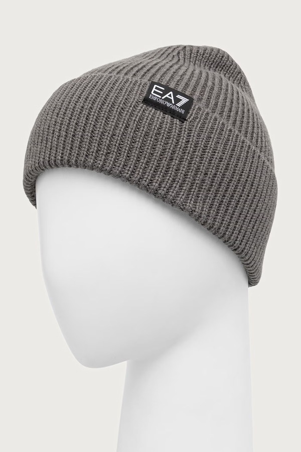 Шапка beanie жіноча з вовною EA7 Emporio Armani колір сірий фото 2