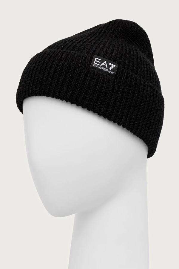 Шапка beanie жіноча з вовною EA7 Emporio Armani колір чорний фото 2