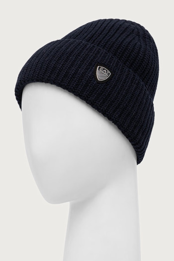 Шапка beanie з вовною EA7 Emporio Armani колір темно-синій фото 2