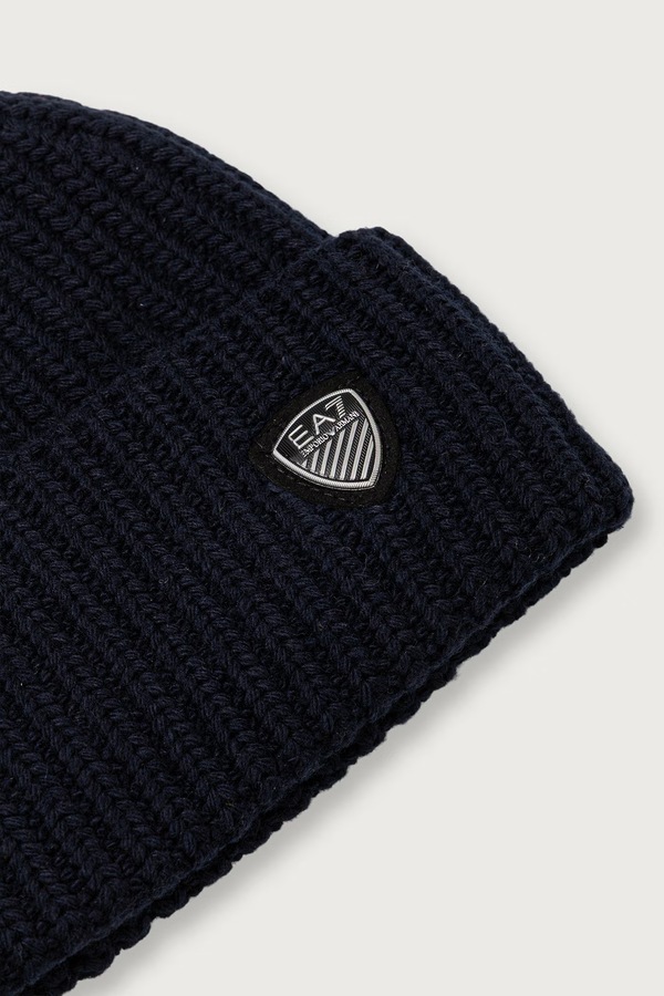 Шапка beanie з вовною EA7 Emporio Armani колір темно-синій фото 3