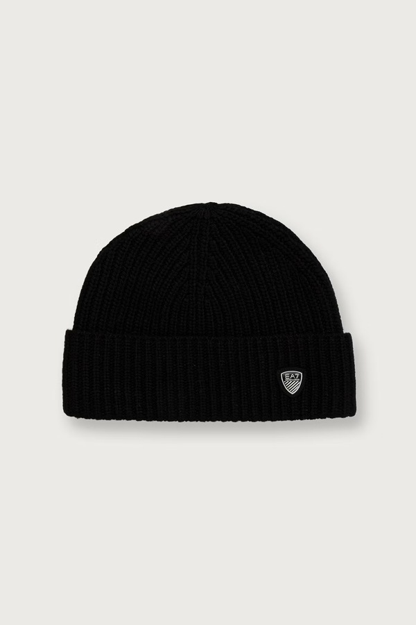 Шапка beanie з вовною EA7 Emporio Armani колір чорний