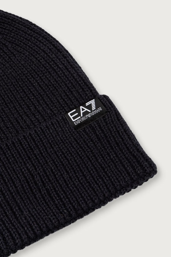 Шапка beanie з вовною EA7 Emporio Armani колір темно-синій фото 3