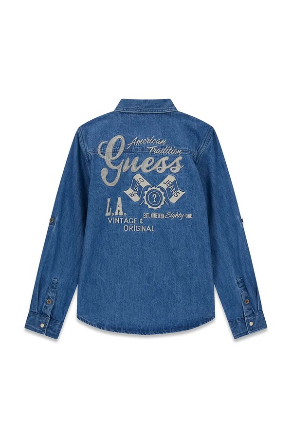 Сорочка дитяча бавовняна Guess колір блакитний фото 2