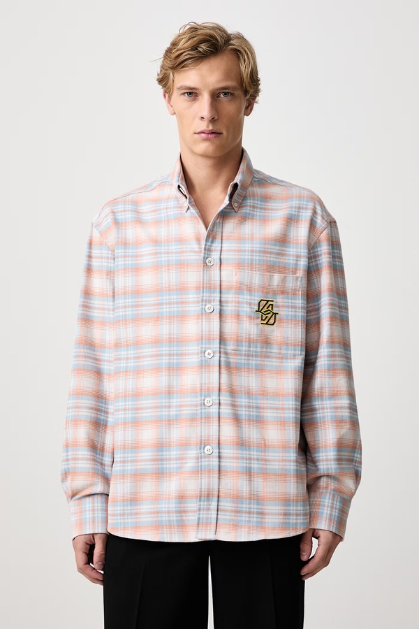 Сорочка чоловіча бавовняна Drôle de Monsieur Boxy Flanel Checked колір помаранчевий фото 3