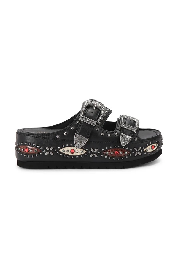 Шльопанці на платформі жіночі шкіряні Kurt Geiger London Western Buckle Flatform колір чорний