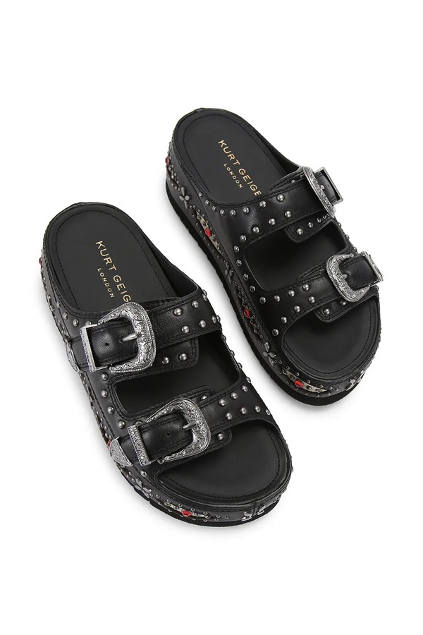 Шлепанцы на платформе женские кожаные Kurt Geiger London Western Buckle Flatform цвет черный
