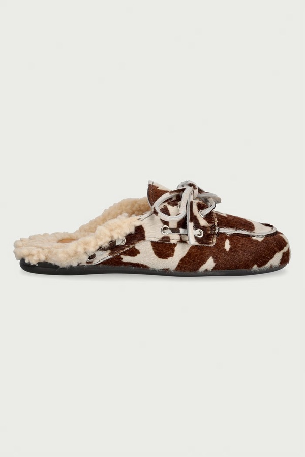 Капці жіночі шкіряні Posa Boat Loafer Mule Cow Print колір білий