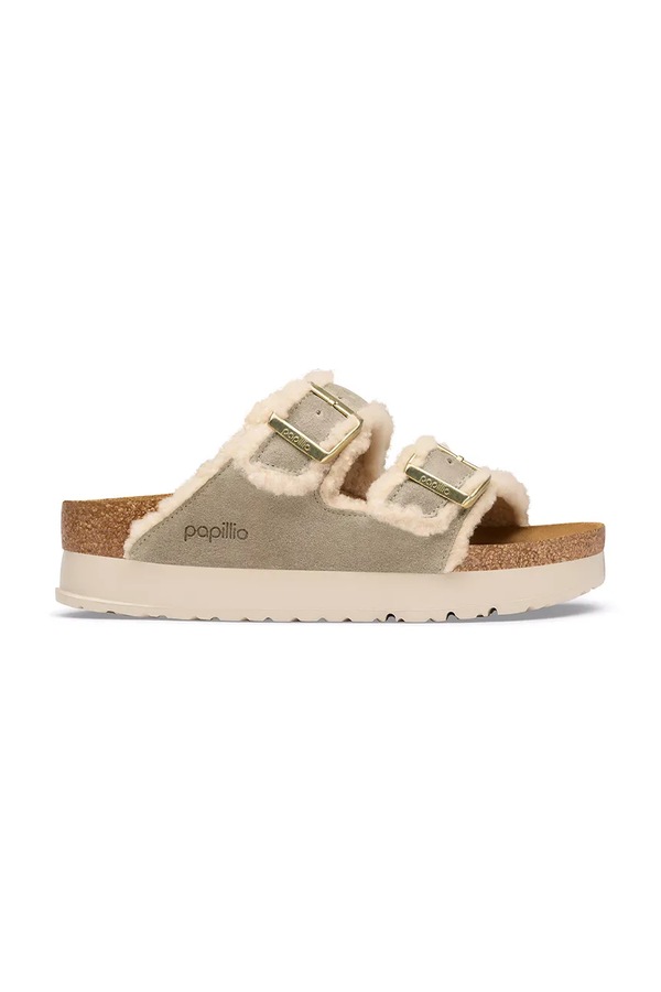 Шльопанці жіночі Birkenstock x Papillio Arizona Teddy Edge Flex Platform колір бежевий
