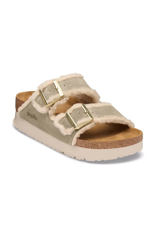 Шльопанці жіночі Birkenstock x Papillio Arizona Teddy Edge Flex Platform колір бежевий