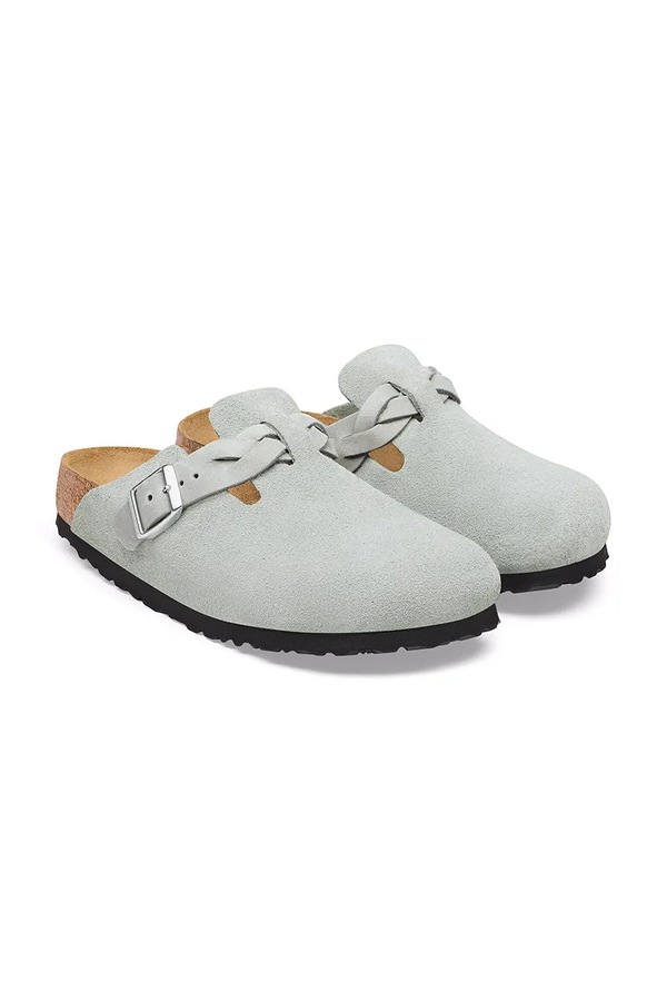 Шльопанці мюлі жіночі замшеві Birkenstock Boston Braided Suede Leather колір блакитний фото 3