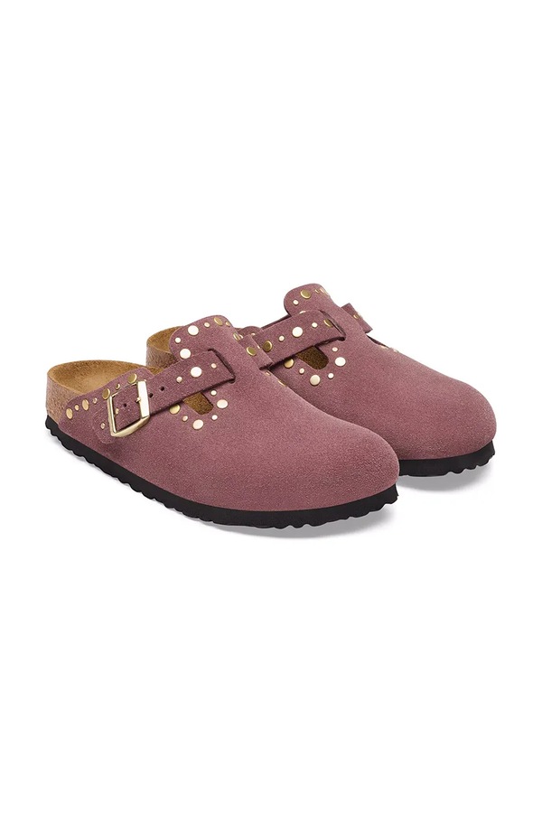 Шльопанці жіночі замшеві Birkenstock Boston Rivets Suede Leather колір рожевий фото 2