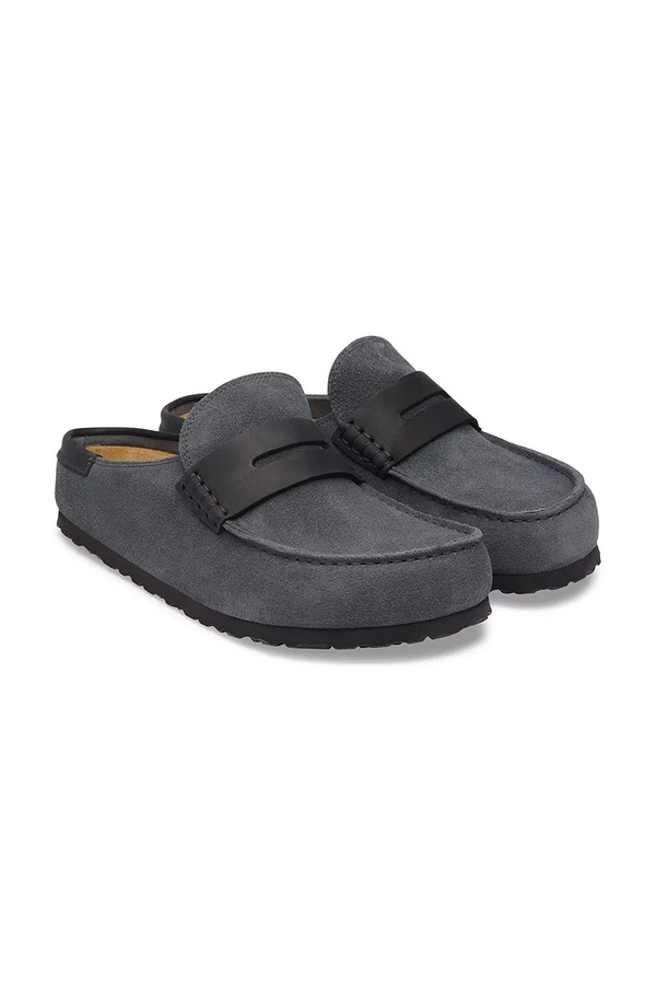 Шлепанцы мюли замшевые Birkenstock Naples Wrapped double stitch Mixed Leather цвет серый фото 2