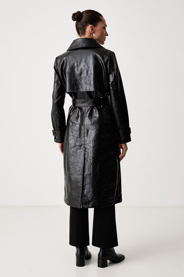 Пальто жіноче з імітації шкіри DKNY колір чорний фото 3