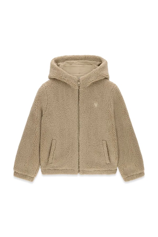 Коротка куртка дитяча Guess колір бежевий